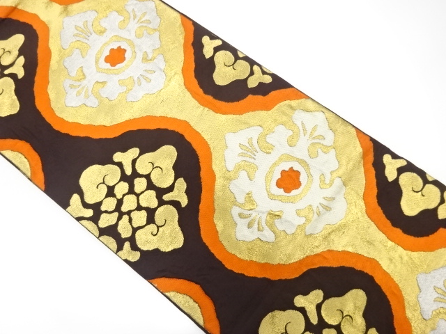 JAPANESE KIMONO / ANTIQUE FUKURO OBI / SILK / WOVEN FLOWER CREST